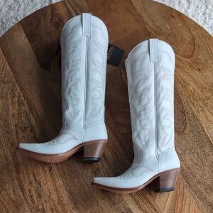 Shyanne High Desert White Western Leather Knee High Boots 6.5 Snip Toe